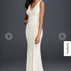 DB Studio Allover Lace V-neck Sheath Wedding Dress